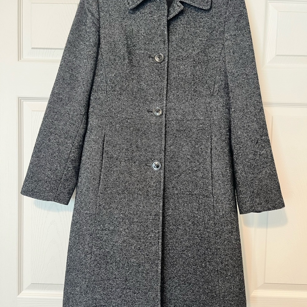 Larry Levine Charcoal Grey Single-Breasted Wool Trench Coat